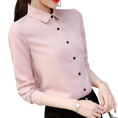 

Women Spring Summer Long Sleeve Lapel Casual Chiffon Solid Color Blouse