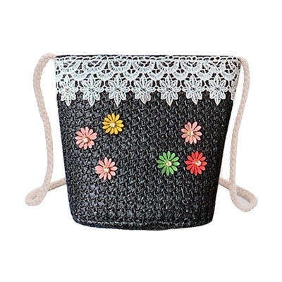 

Lace Flower Decor Shoulder Messenger Packs Straw Women Small Crossbody Bags