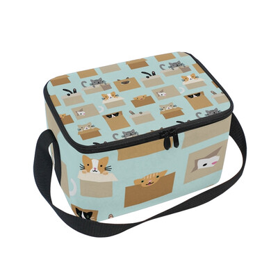 

Lunch Box Insulated Lunch Bag Large Cooler Cats In The Box Tote Bagfor Kids Men Women