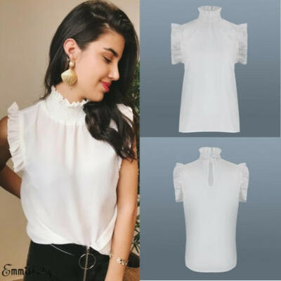 

Fashion Women Summer High Neck Sleeveless Casual Shirt Tops Blouse New