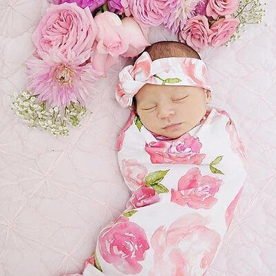 

Newborn Infant Baby Swaddle Blanket Baby Sleeping Swaddle Muslin Wrap Headband