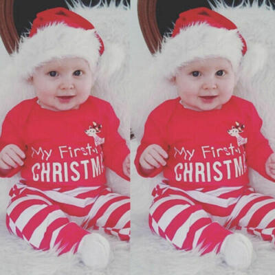 

UK 2PCS Newborn Baby Boy Girl My 1st Christmas Clothes Set Romper Pants Outfits