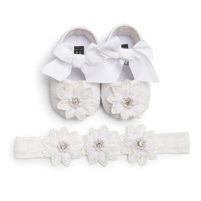 

2019 New Toddler Kids Baby Girls Boys Bowknot Shoes Headband 2PCS Lace Floral Soft Shoes Spring First Walkers 0-18M baby Gifts
