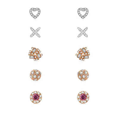 

5 Pairs Micropave Flower Love Heart rhinestone Alloy Allergy Free Stud Earring for Womens Girls