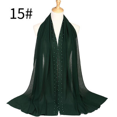 

Monochrome pleated pearl chiffon ethnic womens headscarf new Muslim solid color hijab manufacturer MSL021