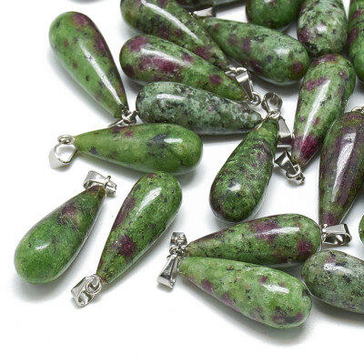 

Natural Ruby in Zoisite Pendants with Stainless Steel Snap On Bails Drop 2830x1012mm Hole 6x4mm