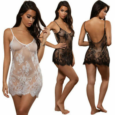 Women Sexy Lingerie Babydoll Nightwear G-String Lace Dress See Through Sleepwear