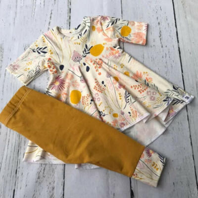 

UK Botique Newborn Kids Baby Girls Flower Tops Dress Pants Leggings Outfit Set