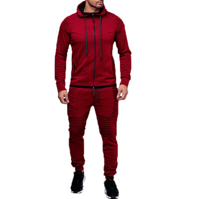 

SUNSIOM 2Pcs Mens Tracksuit Hoodies Sweatshirt Pant Set Gym Sportwear Suit Size -XXL
