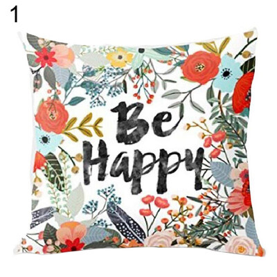 

18x18inch Be Happy Flower Printing Pillow Case Cushion Cover Home Decoration