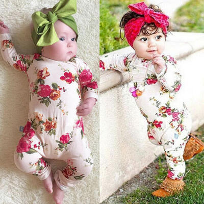 

US Newborn Baby Girl Flower Romper Bodysuit Jumpsuit Long Sleeve Clothes Outfits