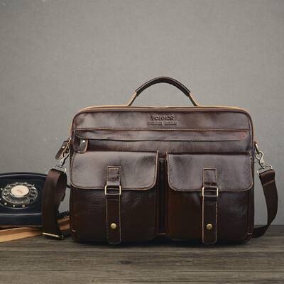 

Tailored Men Bag Leather Tote Multilayer Zipper Men Briefcase Shoulder Messenger Bag