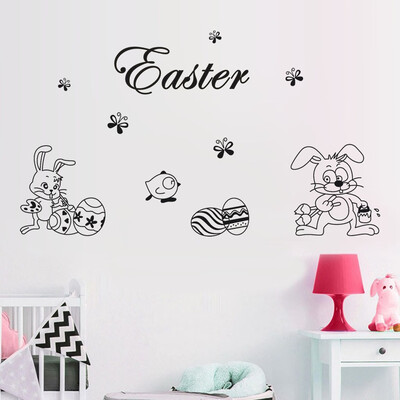 

〖Follure〗Happy Easter Rabbit Vinyl Decal Art Wall Sticker DIY Home Room Decor