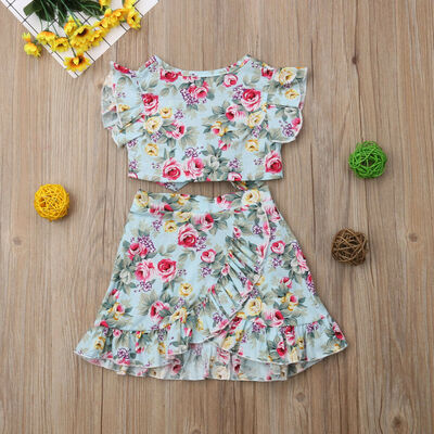 

2PCS Set TopsSkirts Baby Girls Clothes Floral Princess Casusal Dress Outfits