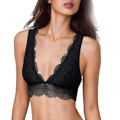 

Toponeto New Women Sexy Plus Size Deep V Neck Unpadded Lace Lingerie Bra Underwear