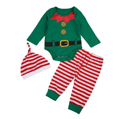 

Baby Christmas Outfits Kids Boys Girls Santa 3PCS Romper Tops Pants Hat