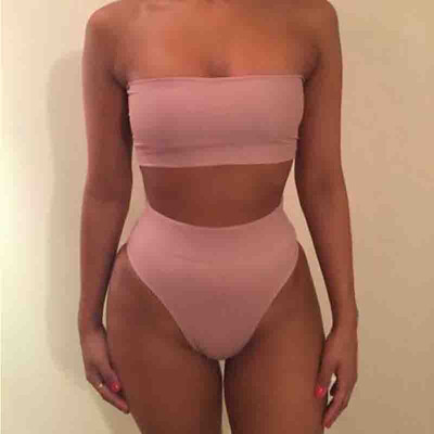 

Women Bandeau High Waisted Bikini Set Push Up Padded Swimsuit Swimwear Bathing