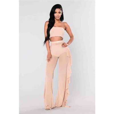 

Sexy Women Beach Mesh Ruffle Sheer Wide Leg Pants Trousers Bikini Cover Up -XXL