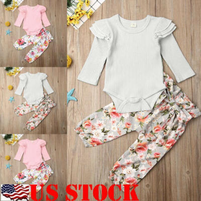 

2pcs Newborn Toddler Infant Baby Girl Clothes Romper TopsLong Pants Outfit Set