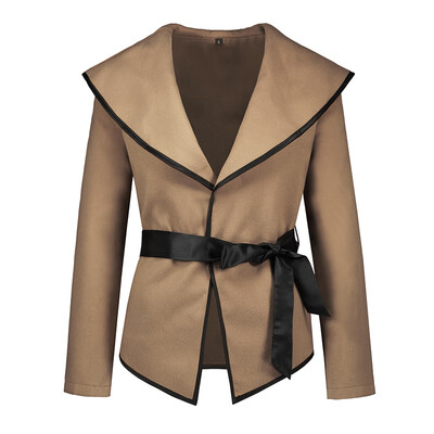 

New Women Casual Coat Slim Lapel Overcoat Cardigan Belt Outwear Blazer Hip Tops