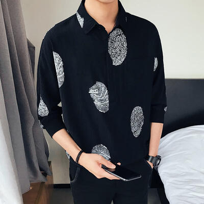 

Casual Loose Floral Plant Print Mens Three Quarter Sleeve Shirt Blouse Top