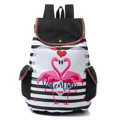 

Women Unicorn Flamingos Print Backpack Flap Drawstring Large Capacity School Travelling Shoulder Bag
