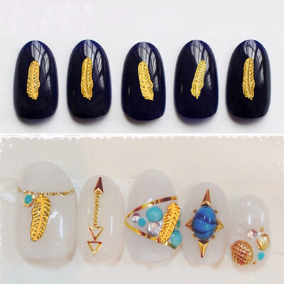 

Toponeto Approx 100PCS 3D Stripes Feather Gold Alloy Nail Art Metal Decorations Tips
