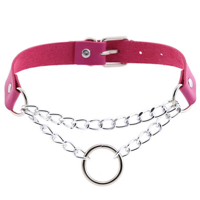 

Women Men Punk Exaggerated Handmade Chain Choker Necklace O Round Metal Leather Collar Bondage Harness Necklace