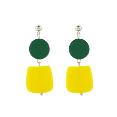 

EK190 Korean Fashion Contrast Color Round Wood Geometric Square Acrylic Dangle Earrings for Women Wedding Jewelry Wholesale