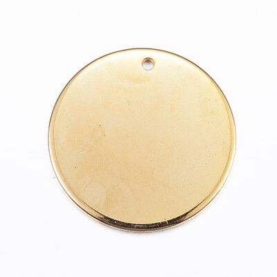 

304 Stainless Steel Pendants Flat Round Golden 16x08mm Hole 08mm