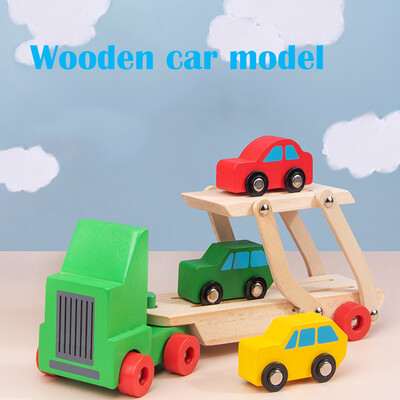 

YIWULAWooden Double Layer Trailer Carrier Truck Model Car Toy Set Gift for Children