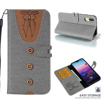 

MOONCASE Huawei P20 stitching embossed womens leather case - gray