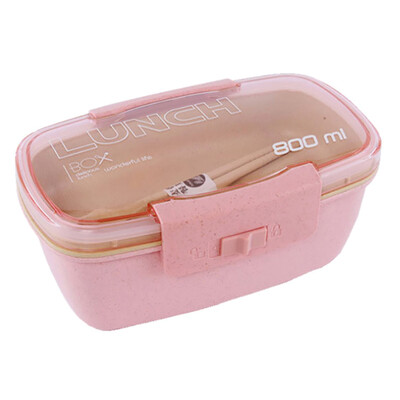 

Double-layer Wheat Straw Microwave Sealed Lunch Box with Spoon Chopsticks Gift Home Garden Supplies