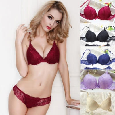 

US Push Up Bra Lace Bra And Panty Set Womens Embroidery Deep V Lingerie Knicker