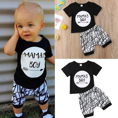 

Newborn Infant Baby Boys &39MAMAS Boy&39 T-shirt TopsShort Pants Outfit Clothes Sets