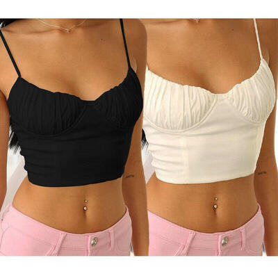 

Sexy Womens Spaghetti Strap Sleevess Fit Vest Tank Crop Tops Summer Shirt