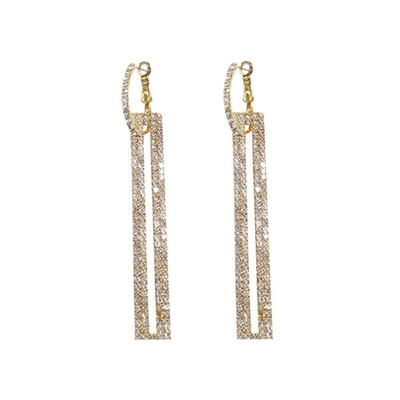 

Women Rhinestone Inlaid Hollow Rectangle Long Geometric Dangle Earrings Jewelry