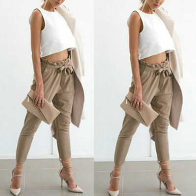 

Womens High Waist Casual Drawstring Elastic Long Pants Ladies Pencil Trousers