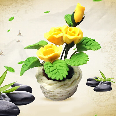 

YIWULA11216 Doll House Miniature Scene Model Green Potted Roses Pretend Toys
