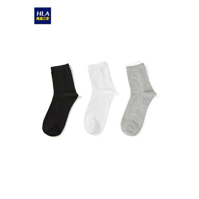 

HLA Haishu House simple net color tube socks men 2019 spring new three pairs of comfortable breathable cotton socks HZACJ1R005A bleach light gray black 05 26-28CM