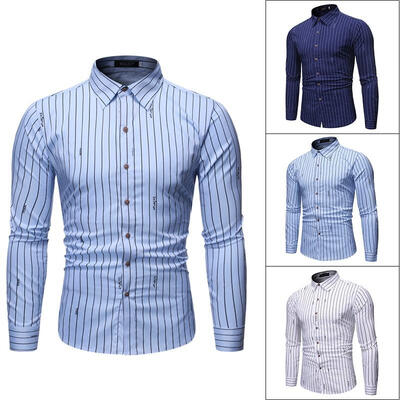 

Men Business Casual Long Sleeve Striped Shirt Tops