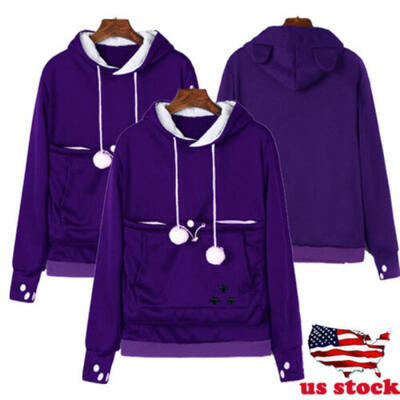 

US Womens Pullover Hoodie Hip-hop Solid Color Pocket Plain Sweatshirt Teenager