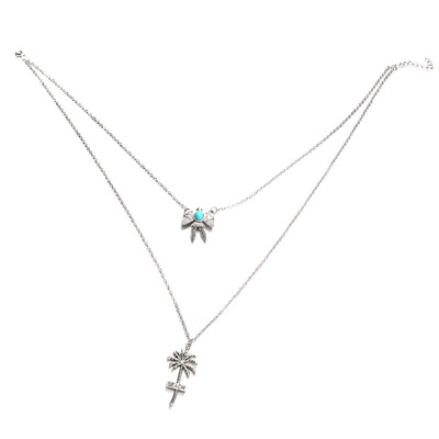 

Multilayer Turquoise Turtle Women Fashion Bohemian Retro Lip Coconut Trees Beach Letter Print Pendant Handmade Necklace