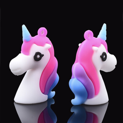 

Silicone Pendants Unicorn Colorful 44x33x14mm Hole 2mm