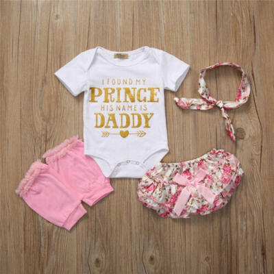 

4PCS Newborn Kids Baby Girl Outfit Clothes Prince is Daddy RomperTutu Dress Set