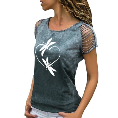 

Starmoon Womens Sexy O-Neck Printing Cut Out Crop Short Sleeve T-Shirt Tops