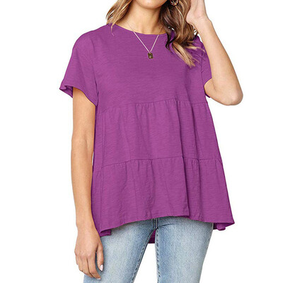 

Starmoon Women Solid Flounce O-neckline Design Short Sleeve Shirt Blouse Tops