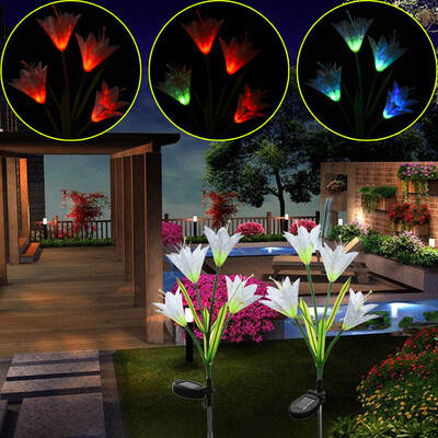 

Gobestart 7 Color Change 4 LED Solar Lily Decoration Simulation Lawn Lantern 2 Stick White