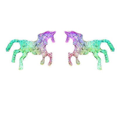 

Girls Children Unicorn Stud Earrings Glitter Rainbow Colourful Pony Gifts UK NEW