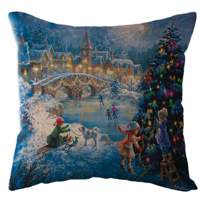 

〖Follure〗Christmas Snow House Pillow Case Linen Sofa Throw Cushion Cover Home Decor